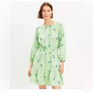 LOFT Pistachio Green Floral Long-Sleeve Tiered Dress